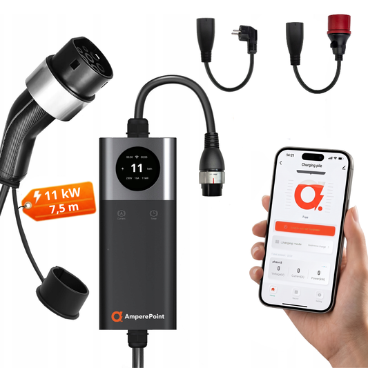Tragbares Ladegerät Q11 PRO (16A, Typ 2, 11kW) + 2x Adapter