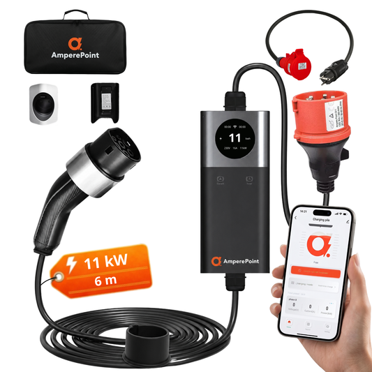 Tragbares Ladegerät Q11 (16A, Typ 2, 11kW) + Adapter CEE16A-Schuko
