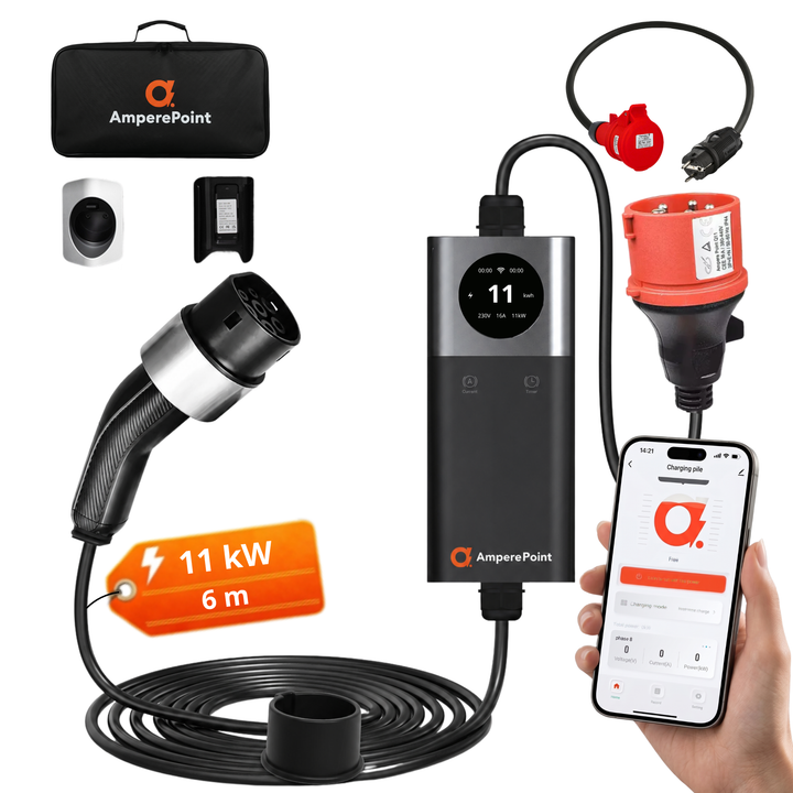 Tragbares Ladegerät Q11 (16A, Typ 2, 11kW) + Adapter CEE16A-Schuko