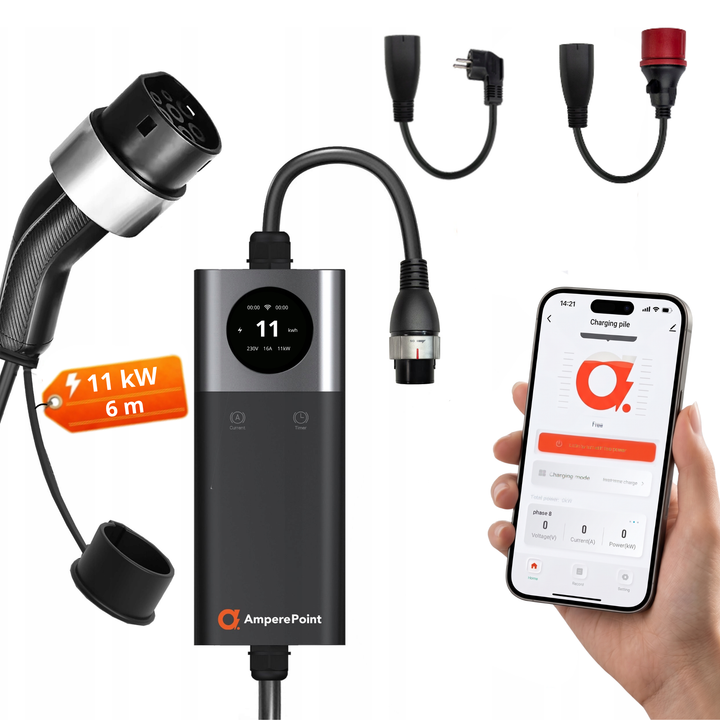 Tragbares Ladegerät Q11 PRO (16A, Typ 2, 11kW) + 2x Adapter