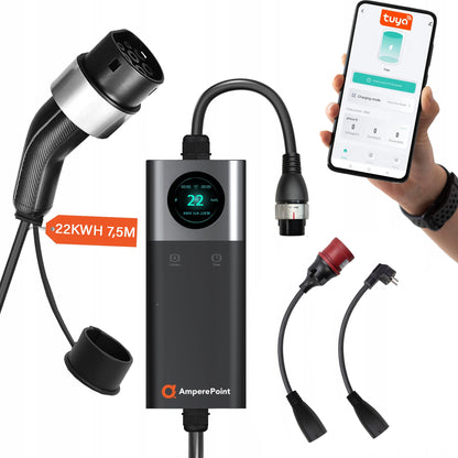 Tragbares Ladegerät Q22 PRO (32A, Typ 2, 22kW) + 2x Adapter