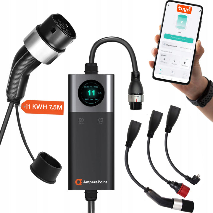 Tragbares Ladegerät Q11 PRO (16A, Typ 2, 11kW) + 3x Adapter